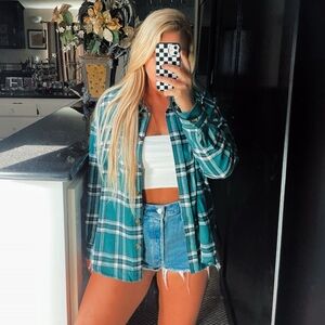 Green black and white oversized flannel